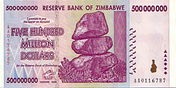 Zimbabwe 500 Million Dollars Banknote from the 2008 Hyperinflation Era